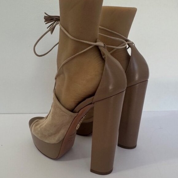 Aquazzura Jac Plateau Suede Leather Sandals Platform Lace Open Toe - Picture 4 of 6